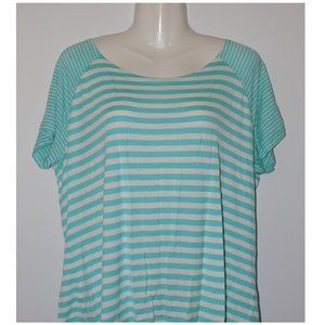 White & Aqua Striped Short Sleeve Top NEW